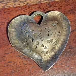 Large Vintage Pewter Heart With Symbols Pendant Unmarked